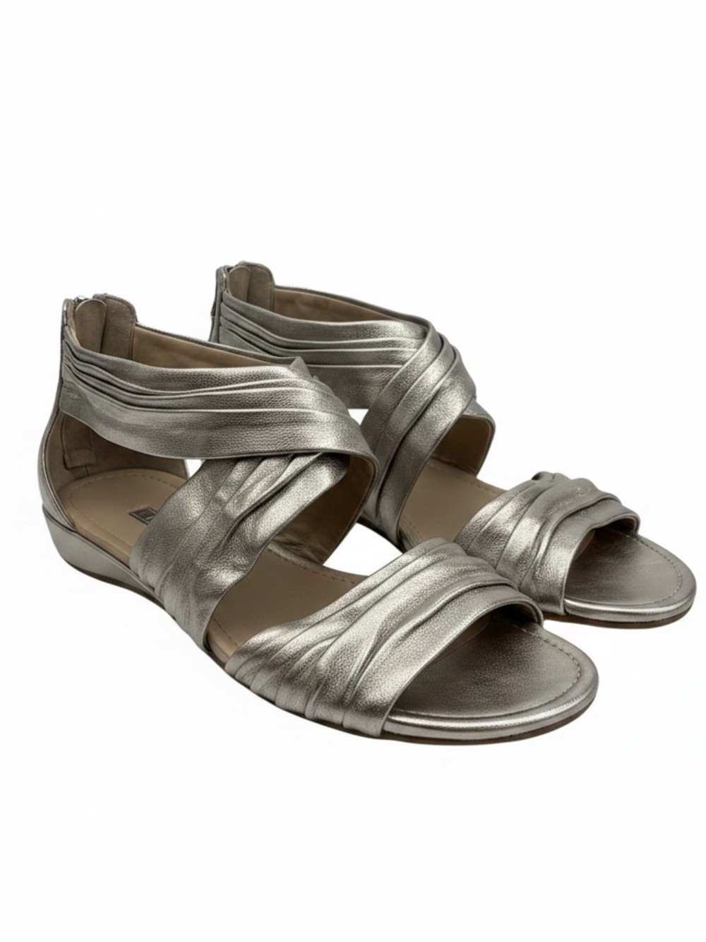 Ecco Boullion Band Back Zip Metallic Bronze Strappy Women’s Sandals 37